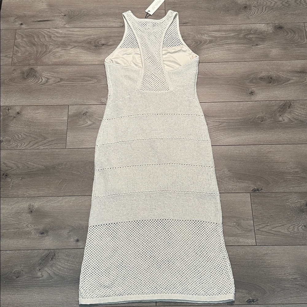 Rachel Zoe Crochet Bodycon Maxi‎ Dress Metallic Tan Size Large - Picture 7 of 16